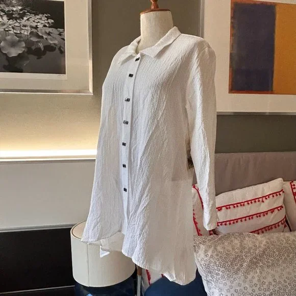 Habitat Crinkle Knit Fabric Tent Blouse in White NWT SMALL - 1C833 - Picture 3 of 13